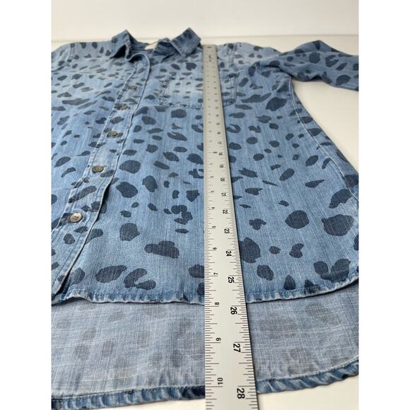 Side Stitch Button-Down Shirt Animal Print Painted Polka Dot Blue Women's XS - Picture 9 of 11